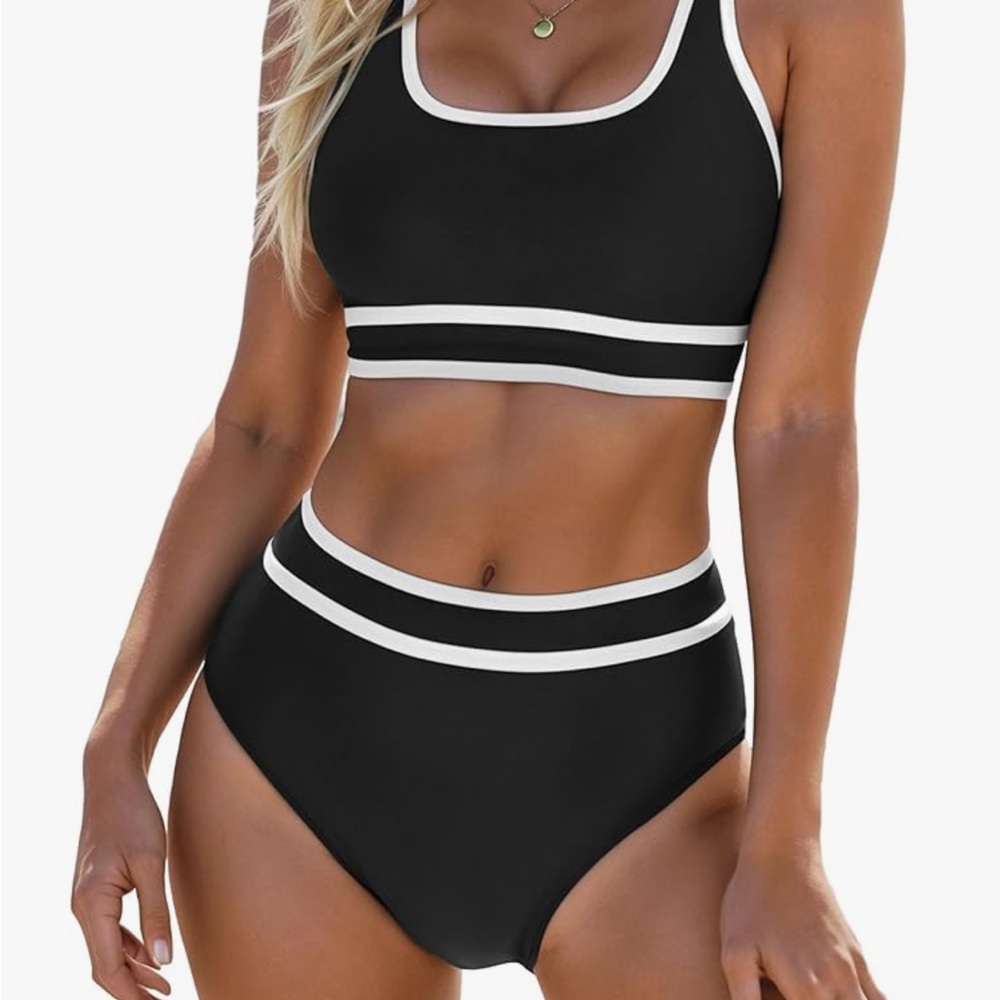 Black and White Women's Swimwear Set